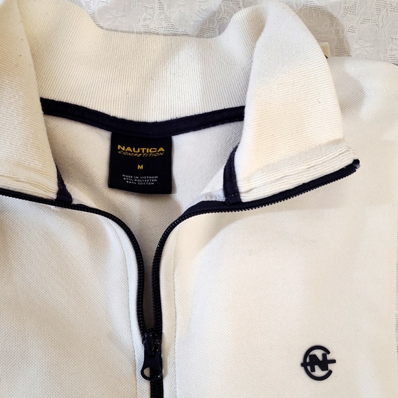 Nautica Men's White Zipper Jacket with Blue Stripes Size M - Picture 8 of 16